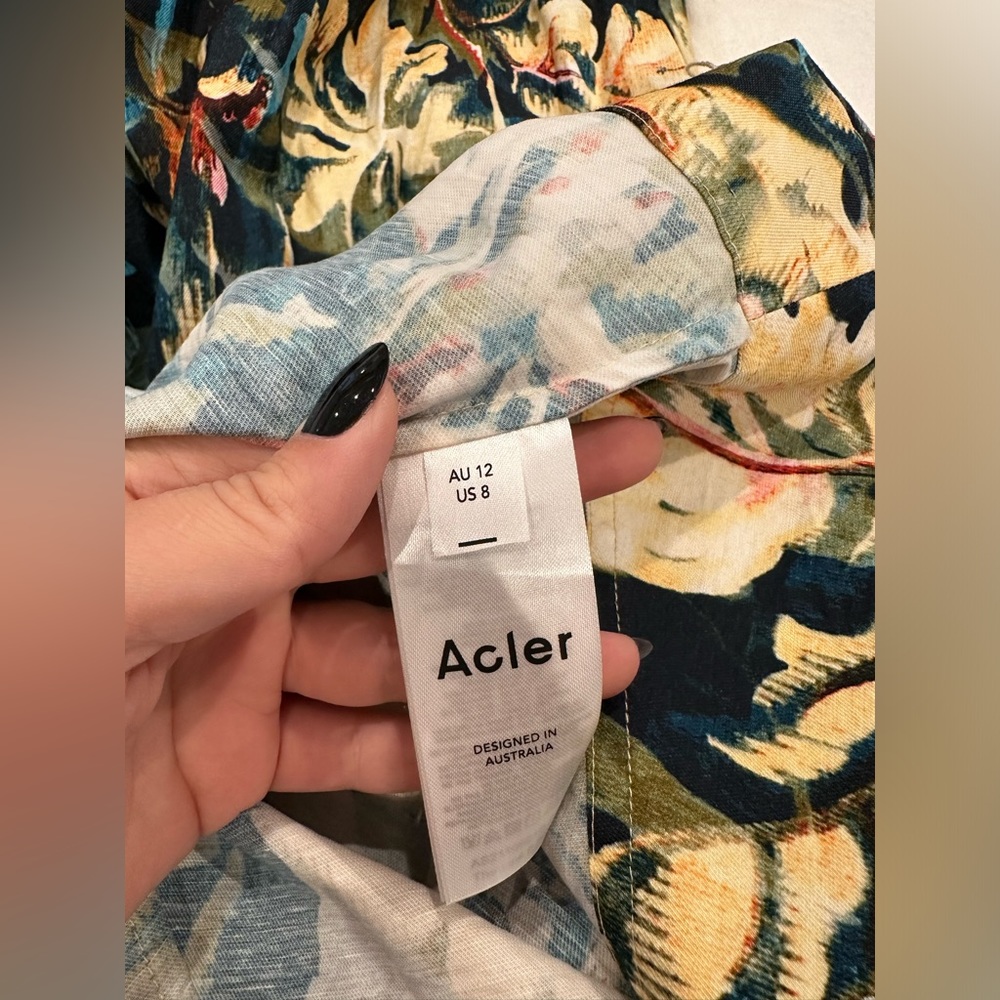 Acler Harlow Floral Print Midi Dress Belt Puff Sleeve - Picture 11 of 11